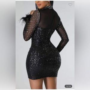 RHINESTONE SEQUIN DECOR CONTRAST MESH PARTY DRESSES